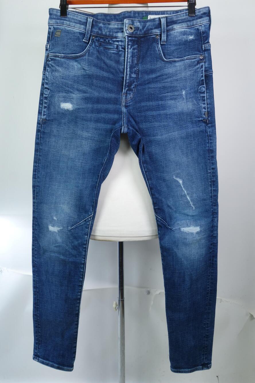 G-Star RAW D-Staq 3D Slim Jeans Mens 33x32 Blue Distressed Stretch Denim